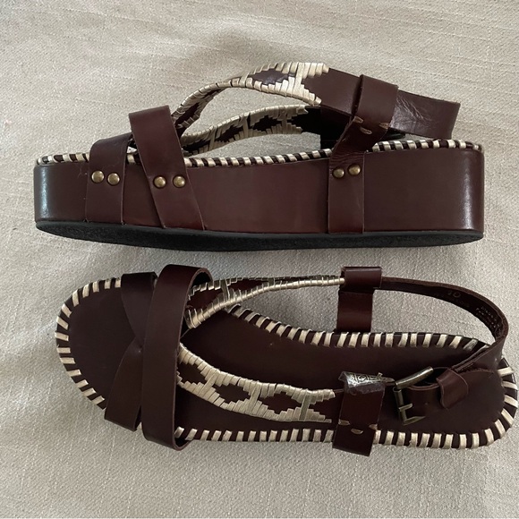 Free People Sedona Sandals Leather Platform Boho Brown Gold NEW Size 10 - Picture 5 of 7